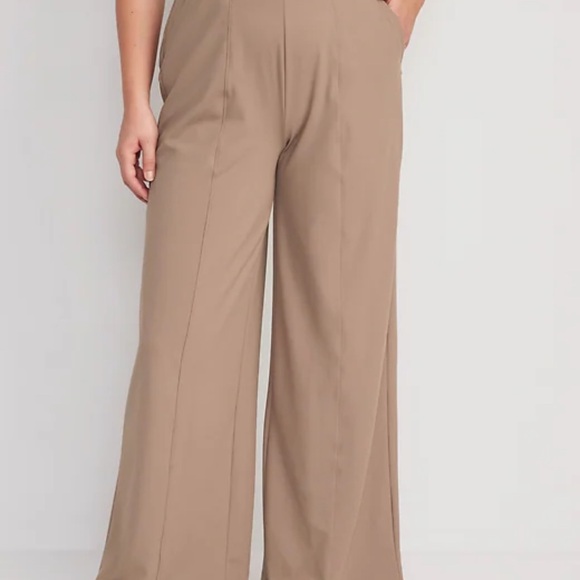 Old Navy PowerSoft Wide Leg Pants Women’s M Tan High Rise Pull On Stretch NEW - Picture 3 of 11